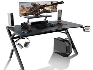 Gaming Desk 47 Inch Gaming Table with Monitor Stand, Y Sahped Computer Desk Home Office PC Computer Table with Hook & Cup Holder & Monitor Stand - Black