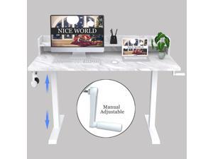 Standing Desk with Hutch, Crank Adjustable Stand Up Desk 47" Gaming Table Height Adjustable Computer Desks Home Office Writing Workstations with Crank and 2 Tiers Shelves - Marble White