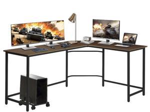 L Shaped Gaming Desk Ergonomic Computer Desk 66 Inch Corner Gaming Table Home Office Computer Table with CPU Stand, PC Laptop Large Study Writing Table Workstation - Brown&Black