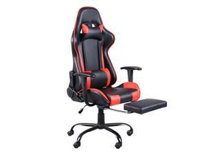 Gaming Chairs with Footrest, Ergonomic Desk Chair, 90°~170° Adjustable Reclining Chair, PU Leather PC Computer Swivel Chair for Home Office - Black+Red