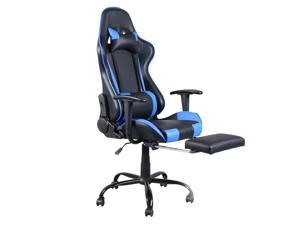 Gaming Chairs with Footrest, Ergonomic Desk Chair, 90°~170° Adjustable Reclining Chair, PU Leather PC Computer Swivel Chair for Home Office - Black+Blue