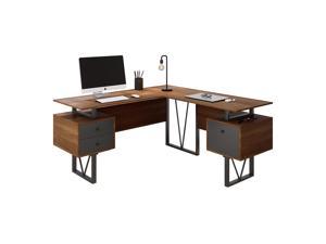 L Shaped Computer Desks with Drawers and File Cabinet, 59 Large Corner Office Desk, Ergonomic Gaming Desk, Home Office Study Writing PC Table Workstation - Walnut