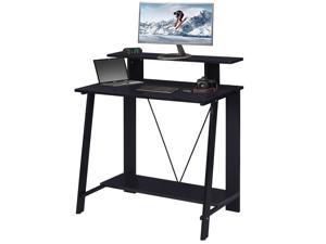 Single Computer Desks with Monitor Stand, Ergonomic Gaming Desk, Home Office Writing Workstation PC Table, Space Saving - Black