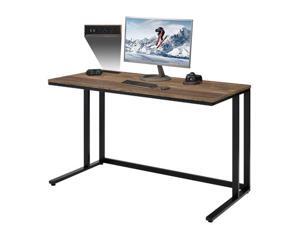 Kklimhoc Computer Desk with USB Port, 47" Gaming Desk, Built-in USB Port and Socket Writing Workstation PC Table for Home Office - Walnut & Black