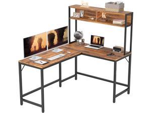 L Shaped Gaming Desk with Hutch Bookshelf, 59" Corner Computer Desk Ergonomic Large Gaming Table Home Office Study Writing Workstations PC Table - Brown