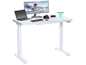 Electric Standing Desk with Drawer, Dual Motor 3-Stage Height Adjustable Stand Up Desk, 45" x 23" Tempered Glass Sit Stand Desk with USB, Phone Wireless Charging, Power Strip - White