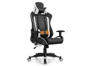 Massage Gaming Chair with Lumbar Support and Headrest, 90°~180° Adjustable High Back Office Recliner Chair, Ergonomic eSports Computer Swivel Chair - White