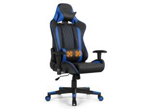 Massage Gaming Chair with Lumbar Support and Headrest, 90°~180° Adjustable High Back Office Recliner Chair, Ergonomic eSports Computer Swivel Chair - Blue