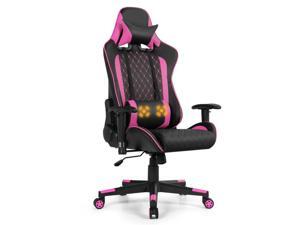 Massage Gaming Chair with Lumbar Support and Headrest, 90°~180° Adjustable High Back Office Recliner Chair, Ergonomic eSports Computer Swivel Chair -  Pink