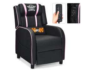 Massage Gaming Recliner Chair with Remote Control, 90°~160° Adjustable Backrest Gamer Chair, Large Theater Sofa Chair with Headrest and Footrset for Home Office Gamer - Pink
