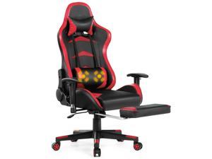 Massage Gaming Chair with Footrest, 90°~180° Adjustable Backrest Recliner Chair, Ergonomic Racing Chair, 360° Swivel Computer Chair  with Headrest and Lumbar Support for Home Office Gamer - Red