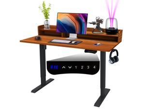 Electric Standing Desk with Hutch Bookshelf, 47" Stand Up Computer Desk, 4-Stage Height Adjustable Standing Desk 2 Layer Standing Computer Table for Home Office Gamer- Brown