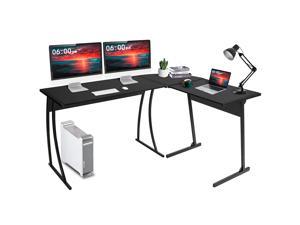 L Shaped Gaming Desk 58" Corner Computer Desks for Home Office Gaming Writing Workstation PC Table, Space-Saving, Easy to Assemble - Black