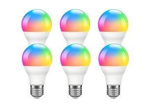 Giant Base Smart Light Bulb, A19 E26 9W Wi-Fi LED Smart Bulb, Works with Alexa, Echo, Google Home & Siri (No Hub Required), RGB-CCT Multicolor, Warm to Cool White Dimmable, 60W Equivalent 6 Pack