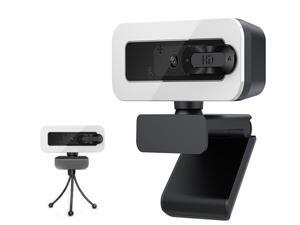 Giant Base 2K Webcam with Light, USB PC Computer Web Camera with Microphone & Privacy Cover, Light w/Adjustable Brightness, Auto-Focus, Tripod, 360° Rotate for Recording, Conferencing & Video Calling