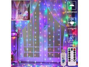 Giant Base 300 LED Curtain Lights 8 Lighting Modes Multi-colors Window Curtain String Lights with Remote USB Powered For Home Party Christmas Bedroom Indoor Outdoor Decor