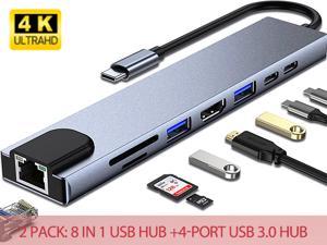 GB 8-in-1 USB Hub Adapter USB C Hub, 4K HDMI Ports+2 USB 3.0+TF/SD Cards+PD+Ethernet+2 Type C 3.0 Power 100 W Strong Wear-Resistant, Fast Heat Dissipation, for Mac Book/Dell/Surface/HP/IPad/PS4/Switch