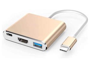 Giant Base USB C/Type C to HDMI Adapter, Thunderbolt 3 to HDMI 4K Adapter, USB-C Digital AV Multiport Adapter for MacBook/iPad Pro/ S20/S10+/Projector with USB 3.0 Port & PD Quick Charging Port Gold