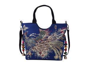Shop LC Blue Embroidered Phoenix Pattern Tote Bag Adjustable Shoulder Strap Zipper Closure Women Handbag Purse Shop LC Blue Embroidered Phoenix Pattern Tote Bag Adjustable Shoulder Strap Zipper Closure Women Handbag Purse