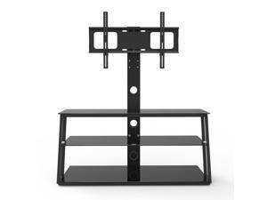 32-65" Height adjustable TV Base, Universal TV Stand with 3-Tier Tempered Glass Shelves, Corner Floor TV Stand with Swivel Bracket, , Black 32-65" Height adjustable TV Base, Universal TV Stand with 3-Tier Tempered Glass Shelves, Corner Floor TV Stand with Swivel Bracket, , Black