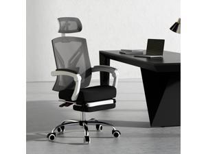 Hbada Ergonomic Office Recliner Chair - High Back Desk Chair Racing Style with Lumbar Support - Height Adjustable Seat, Headrest- Breathable Mesh Back - Soft Foam Seat Cushion with Footrest, White