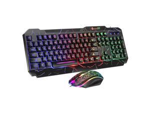 SHIPADOO D620 104-key Wired RGB Color Cracked Backlight Gaming Keyboard Mouse Kit for Laptop, PC - OEM