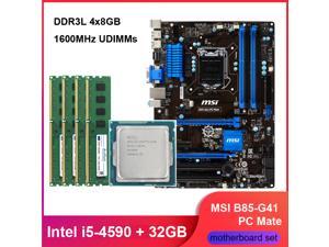 MSI B85-G41 PC Mate LGA 1150 B85 HDMI Motherboard Combo Set with Intel Core i5-4590 LGA 1150 CPU 4pcs X 8GB = 32GB 1600MHz DDR3L 1.35V Memory by Avarum Ram