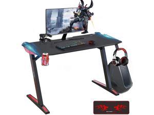 SOUTHERN WOLF Gaming Desk,47" Gaming Table with Carbon Fiber Coated,Ergonomic Home Computer gaming desk with LED lights Free Full Coverage Mouse Pad, Cup Holder & Headset Hook