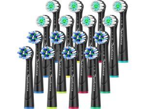 Toptheway Replacement Toothbrush Heads Compatible with Oral B Braun Pro 1000 Cross Action Precision Clean 7000 9600 500 3000 8000 Electric Toothbrush 16 Pack Black