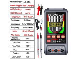 Multimetro Digital Profesional 9999 Counts DC AC Current Voltage Multimeter True RMS Auto Range Capacitance Temp Ohm Hz TesterZL116Crocodile clips