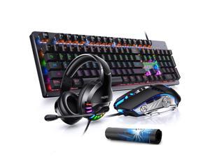 4pcs/Lot Mechanical Keyboard Mouse Pad and Headphone Combos RGB Backlights Gaming Kit for Desktop Laptop