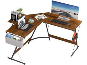 L Shaped Computer Desk, 50.2'' Corner Desk, Large Home Office Student Writing Desk with Monitor Stand, Iron Hook, Easy Assembly, Walnut L Shaped Computer Desk, 50.2'' Corner Desk, Large Home Office Student Writing Desk with Monitor Stand, Iron Hook, Easy Assembly, Walnut