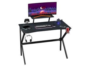 Gaming Desk with Monitor Shelf,39 Inch Gaming Desk with Led Lights, PC Gaming Table Computer Workstation,Headphone Hook and Cup Holder for Home, Black Gaming Desk with Monitor Shelf,39 Inch Gaming Desk with Led Lights, PC Gaming Table Computer Workstation,Headphone Hook and Cup Holder for Home, Black