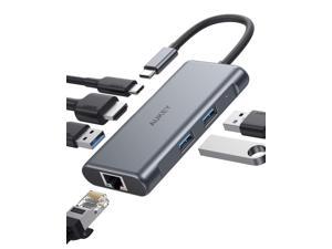 AUKEY USB C Hub Adapter, 6 in 1 Type C Hub with Ethernet Port 1000Mbps, 4K USB C to HDMI, 3 USB 3.0 Ports, 100W USB C PD Charging Thunderbolt 3 for MacBook, Chromebook Pixel Laptop Phone CB-C75