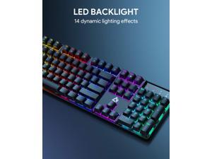 AUKEY Mechanical Gaming Keyboard with Clicky Blue Switches & LED Backlight, 104-Key Anti-Ghosting Wired Mechanical Keyboard with Macro Recording & Ergonomic Design for PC and Laptop AUKEY Mechanical Gaming Keyboard with Clicky Blue Switches & LED Backlight, 104-Key Anti-Ghosting Wired Mechanical Keyboard with Macro Recording & Ergonomic Design for PC and Laptop