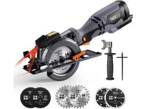 Circular Saw, 5.8A 3500RPM, Metal Handle, 6 Blades (4-3/4" & 4-1/2”), Cutting Depth 90° (1-11/16''), 45° (1-3/8''), laser Guide Mini Circular Saw for Wood, Soft Metal, Plastic- TCS115A-Black Circular Saw, 5.8A 3500RPM, Metal Handle, 6 Blades (4-3/4" & 4-1/2”), Cutting Depth 90° (1-11/16''), 45° (1-3/8''), laser Guide Mini Circular Saw for Wood, Soft Metal, Plastic- TCS115A-Black