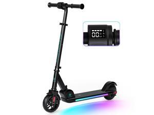 Macwheel E9 Pro Electric Scooter Colorful Rainbow Lights LED Display 3 Level Adjustable Speeds and Heights Foldable and Lightweight - Black