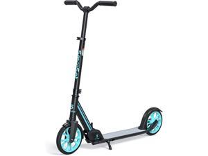 SmooSat S8 Kick Scooter, 8'' Wheels Scooter with ABEC-9 Bearings, One-Step & Anti-Rattle Folded System, Bigger Deck, Y - Shape Handlebar, Portable Scooter for Kids Age 8+, Teen and Adult (Blue)