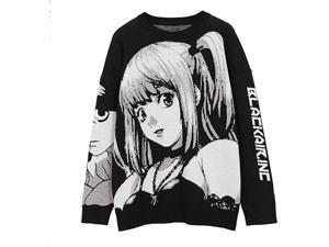 Unisex Long Sleeve Crewneck Anime Knitted Sweater Casual Oversized Jumper Pullover Tops Medium