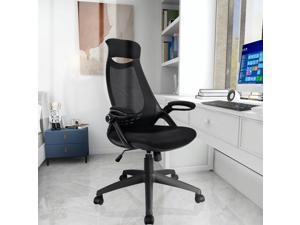Office Chair Task Desk Chair High Back Mesh Computer Chair with Headrest and Flip-up Arms, Ergonomic Swivel Executive Chair, Height Adjustable(Black)