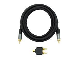 Atmoz Ultra Subwoofer Cable (10 Feet) Double Shielded Oxygen Free Copper Conductors with Gold-Plated Connectors with Split-tip Center pins. RCA Y-Adapter/Splitter Included