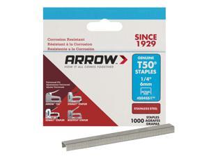 Arrow Fastener T50 3/8 in. W x 1/4 in. L 18 Ga. Flat Crown Heavy Duty Staples 1000 pk - Case Of: 5; Each Pack Qty: 1000; Total Items Qty: 5000 Arrow Fastener T50 3/8 in. W x 1/4 in. L 18 Ga. Flat Crown Heavy Duty Staples 1000 pk - Case Of: 5; Each Pack Qty: 1000; Total Items Qty: 5000