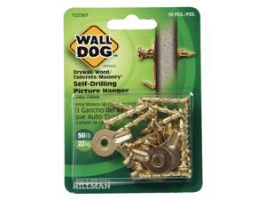 Hillman WALL DOG Brass-Plated Gold Self-Drilling Picture Hanger 50 lb. 10 pk - Case Of: 10; Hillman WALL DOG Brass-Plated Gold Self-Drilling Picture Hanger 50 lb. 10 pk - Case Of: 10;