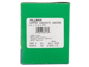 Hillman 1/4 in. Dia. x 3-3/4 in. L Steel Flat Head Concrete Screw Anchor 100 pk - Case Of: 1; Each Pack Qty: 100; Total Items Qty: 100 Hillman 1/4 in. Dia. x 3-3/4 in. L Steel Flat Head Concrete Screw Anchor 100 pk - Case Of: 1; Each Pack Qty: 100; Total Items Qty: 100