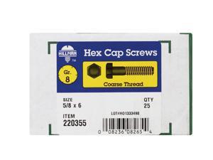 Hillman 5/8 in. Dia. x 6 in. L Heat Treated Steel Hex Head Cap Screw 25 pk - Case Of: 1; Each Pack Qty: 25; Total Items Qty: 25 Hillman 5/8 in. Dia. x 6 in. L Heat Treated Steel Hex Head Cap Screw 25 pk - Case Of: 1; Each Pack Qty: 25; Total Items Qty: 25