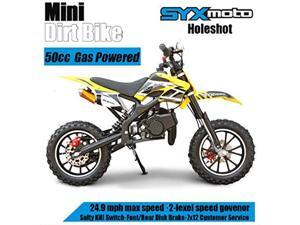 SYX MOTO Kids Dirt Bike Holeshot 50cc Gas Power Mini Dirt Bike Pit Bike Fully Automatic Transmission Yellow