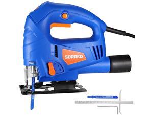 Jigsaw, 5.0Amp SORAKO Jig saw tool with 6 Variable Speeds, 4 Orbital Sets, Bevel Cutting: ±45°, Max Cutting Depth 60mm for Wood, 800-3000SPM, Corded jigsaw with 2PCS Blades & Scale Ruler