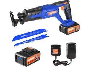 SORAKO Cordless Reciprocating Saw 20V Cordless Sawzall with 4.0Ah Battery and Charger, 20mm Stroke Length, 0-3000 SPM Variable Speed, Powerful Reciprocating Saw with 2 Blades for Wood & Metal Cutting