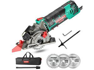 Mini Circular Saw, HYCHIKA Compact Circular Saw Tile Saw with 3 Saw Blades 4A Pure Copper Motor, 3-3/8”4500RPM Ideal for Wood, Soft Metal, Tile and Plastic Cuts, Laser Guide, Scale Ruler