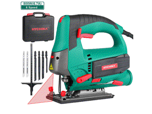 Jigsaw, 6.7A 800W HYCHIKA Jig Saw 800-3000SPM with 6 Variable Speeds, 4 Orbital Sets, Bevel Angle 45°, 6PCS Blades, Pure Copper Motor, Laser Guide, Carrying Case Wood Metal Plastic Cutting